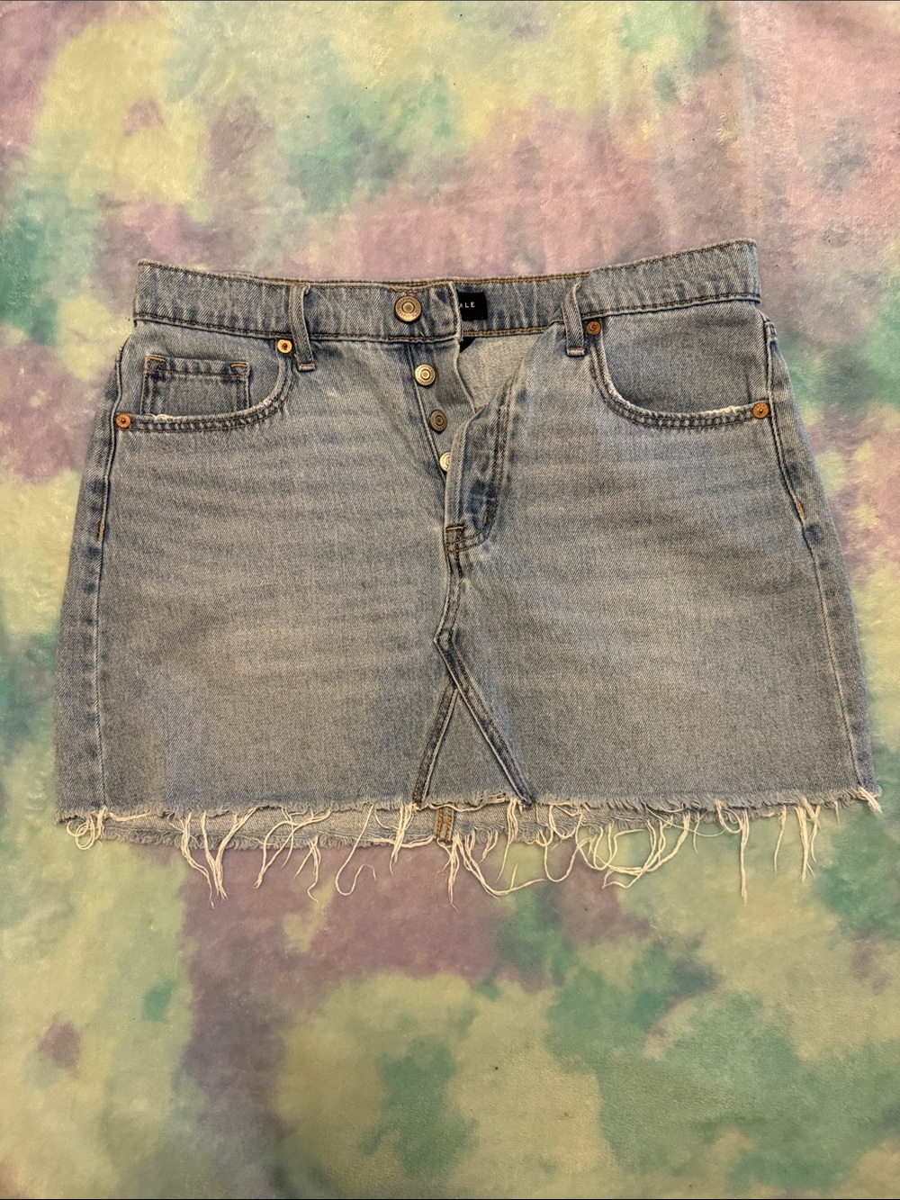 Aeropostale Light Blue Denim Mini Skirt with Frayed Hem
